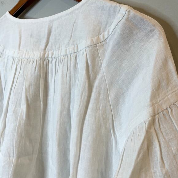 J.Crew Gathered Popover Dress Mini Linen Long Sleeve Beach Holiday CJ500 White M - Picture 10 of 16